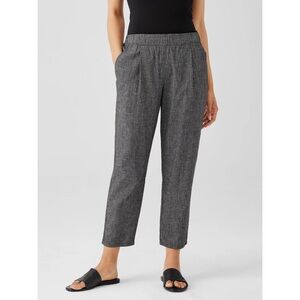 Eileen Fisher Hemp Cotton Grid Tapered Pant Size M Black White Ankle Easy Fit